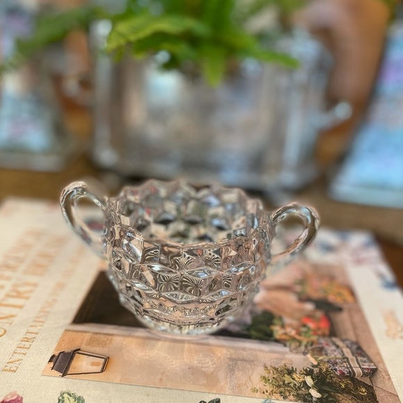 Vintage Fostoria American Creamer and Sugar Set, Clear Depression Cut Glassware - Picture 2 of 7